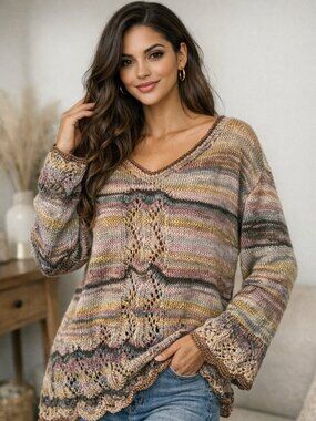 Knitting & Crochet - Bell sleeves sweater, exclusive design 🌸🌸🌸